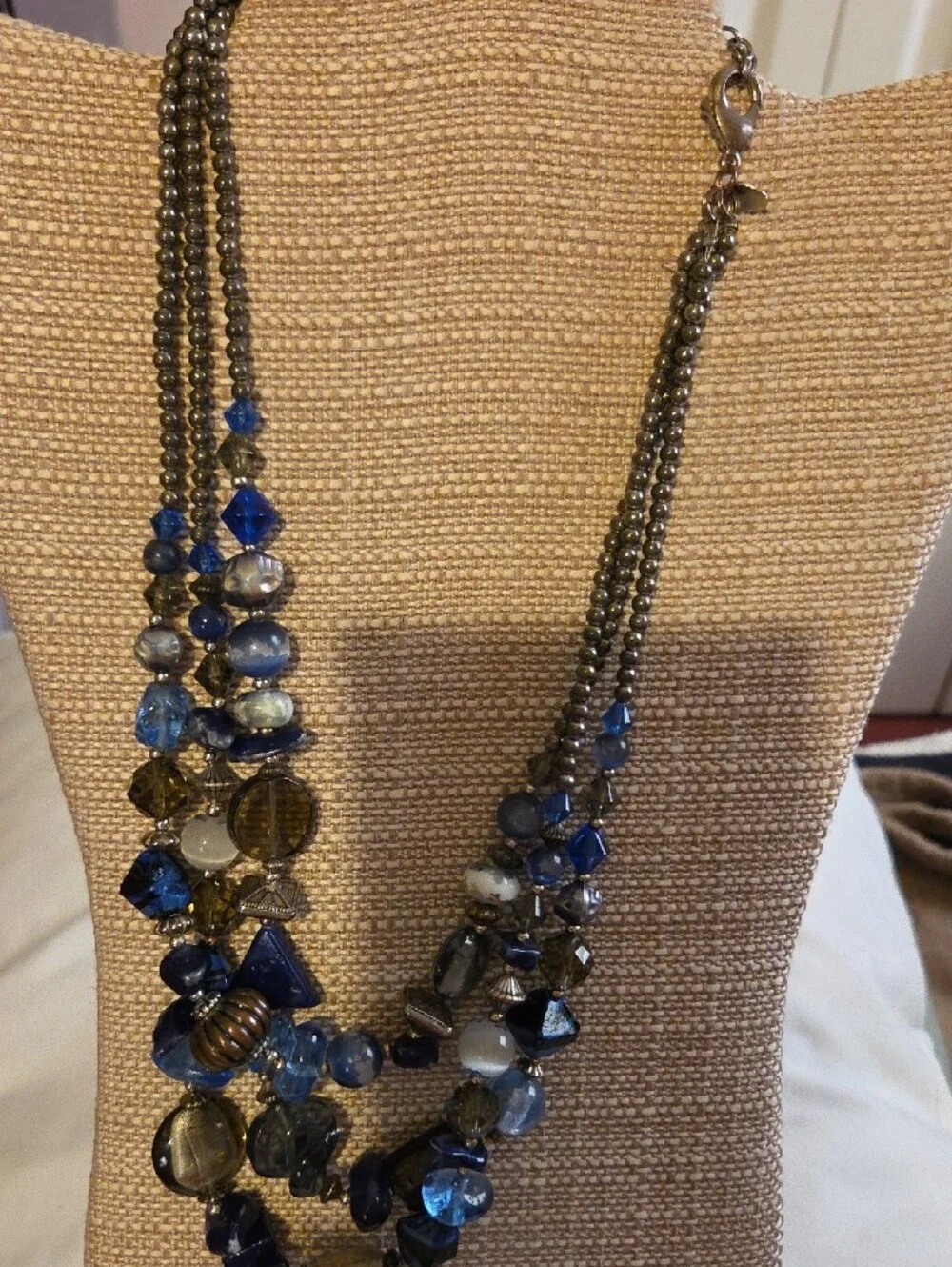 Chico's Multi-Strand Blue and Gray Beaded Necklace